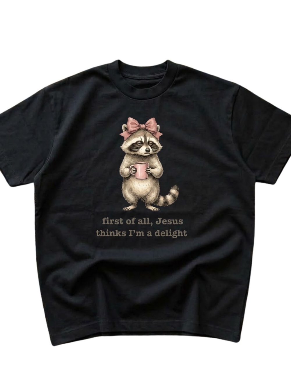 Gildan Funny Raccoon Graphic Black T-shirt